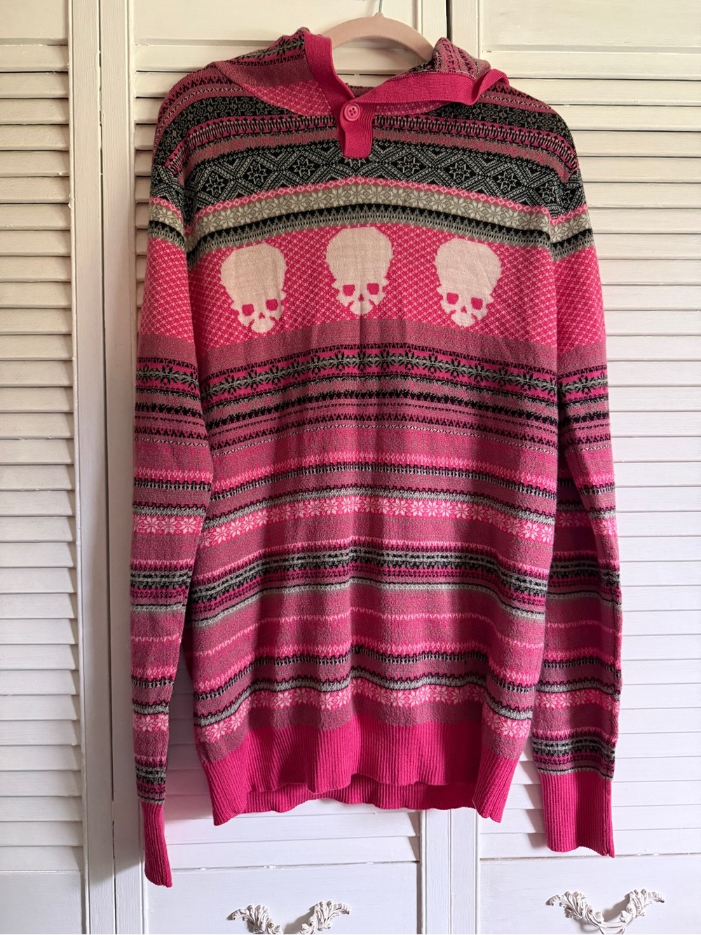 Women's Pink Skull Pattern Hooded Sweater